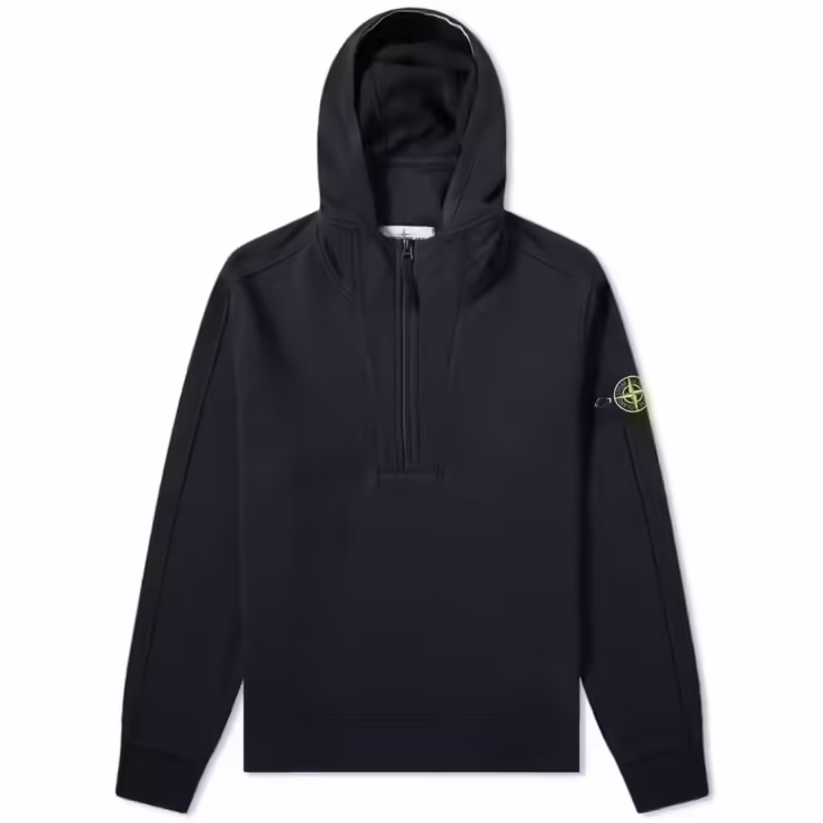 Stone Island Garment Dyed Half-Zip Hoody in Navy