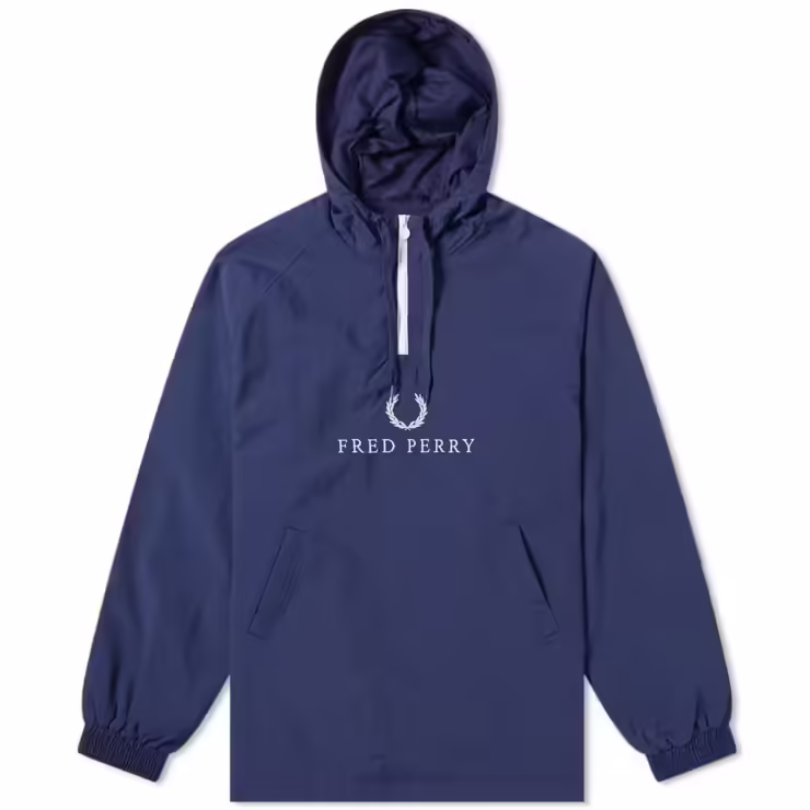 Fred Perry Embroidered Half-Zip Jacket in Carbon Blue
