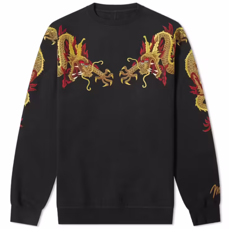 Maharishi Sun Dragon Embroidered Crewneck Sweatshirt in Black