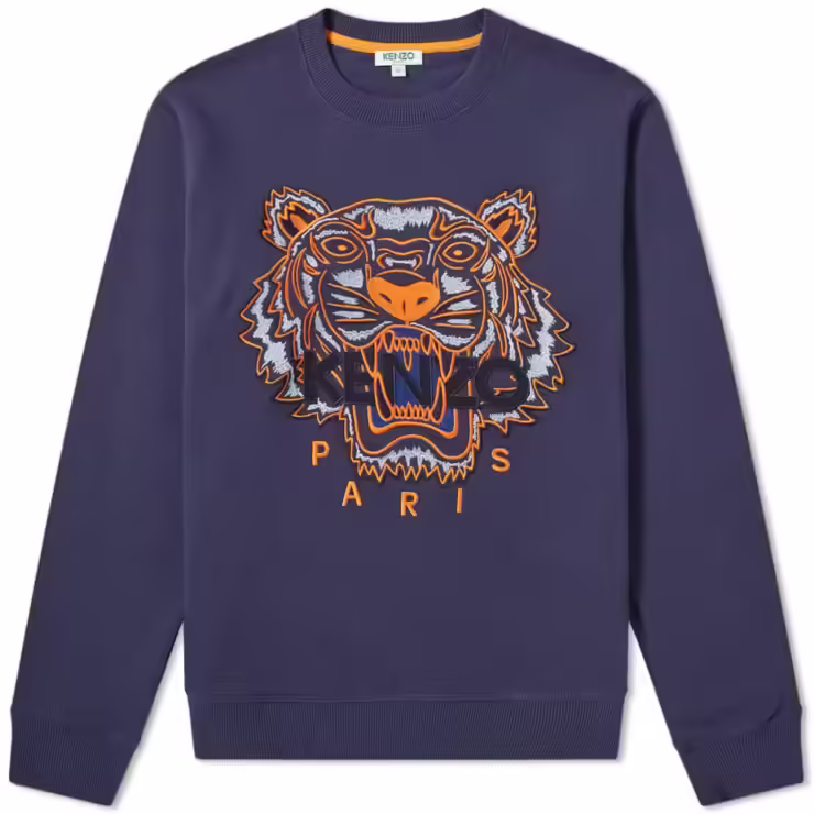 Kenzo Embroidered Tiger Crewneck Sweatshirt in Ink and Orange