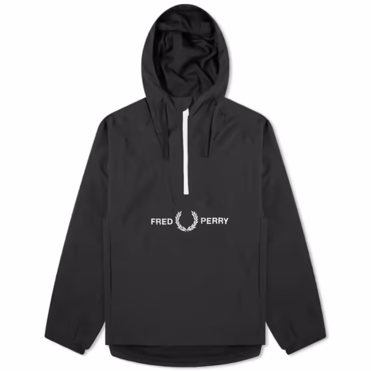 Fred Perry Half-Zip Embroidered Ripstop Jacket in Black