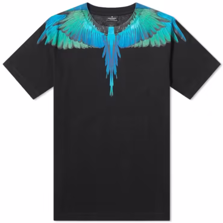 Marcelo Burlon Blue and Green Wings T-Shirt in Black