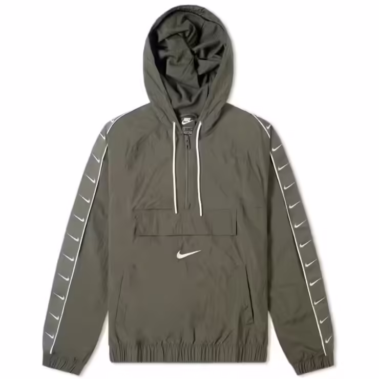 Nike Taped Swoosh Windbreaker Jacket in Olive Green
