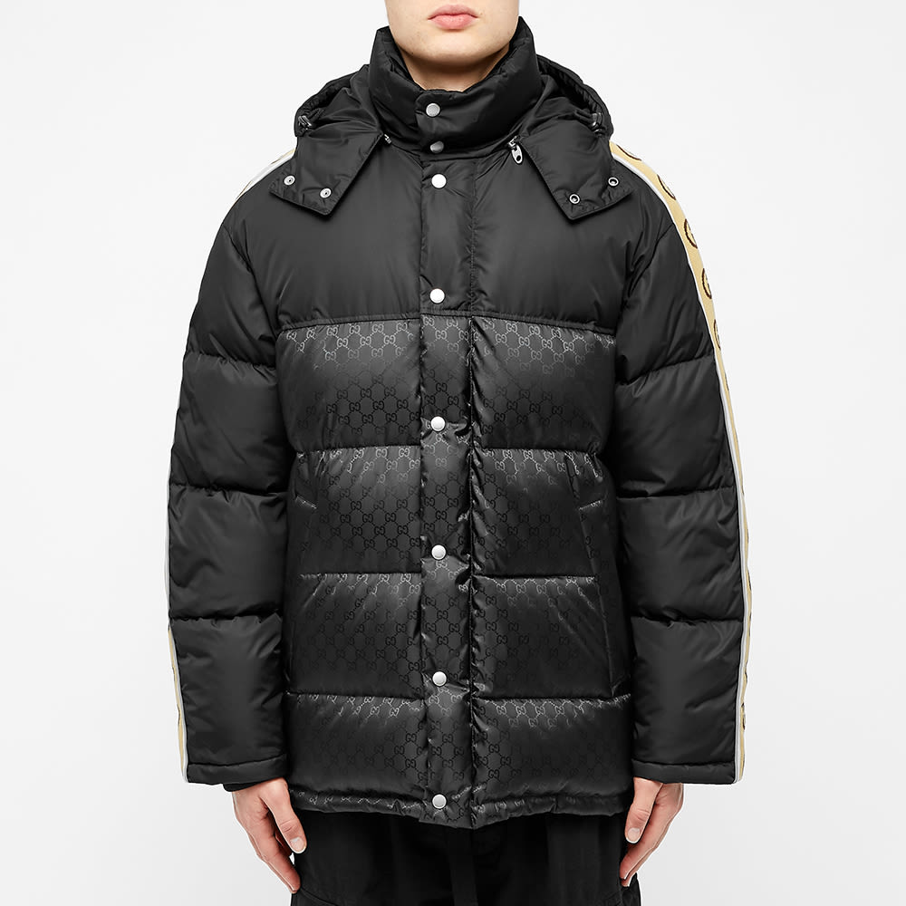 Gucci GG Jacquard Taped Sleeve Logo Down Jacket 'Black' | MRSORTED