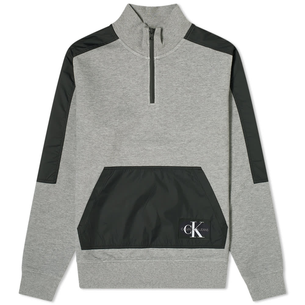 Calvin Klein Nylon Mix Half-Zip Sweatshirt 'Grey & Black' | MRSORTED