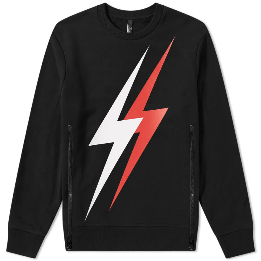 Neil Barrett Large 3D Lightning Bolt Crewneck Sweatshirt 'Black & Red ...