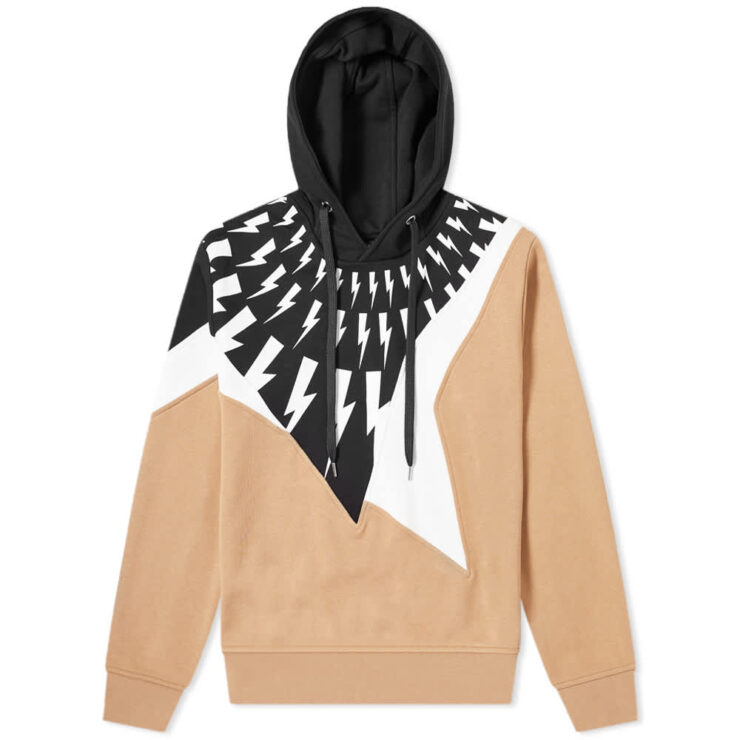 Neil Barrett Lightning Bolt Patchwork Hoody 'Camel'