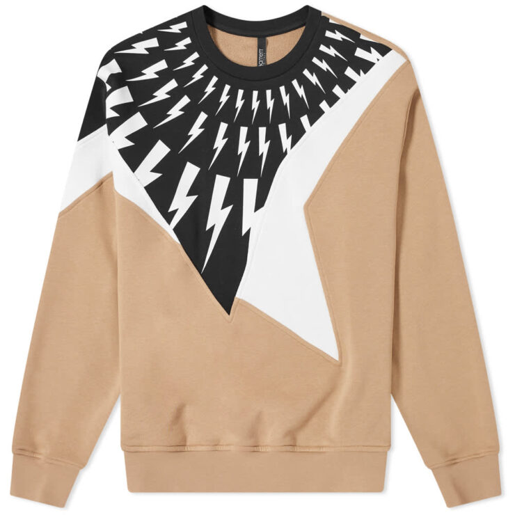 Neil Barrett Panel Lightning Bolt Crewneck Sweatshirt 'Camel'