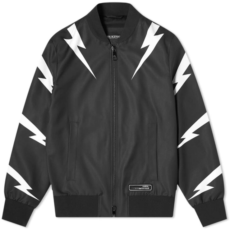 Neil Barrett Tiger Bolt Satin Bomber Jacket 'Black'