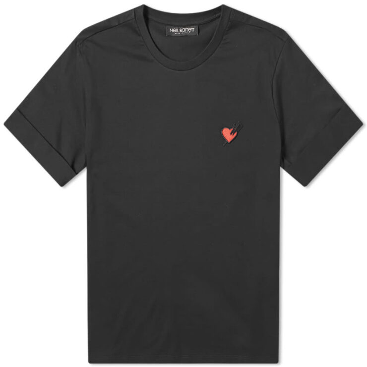 Neil Barrett Punk'ed Heart Badge Rolled Up T-Shirt 'Black'