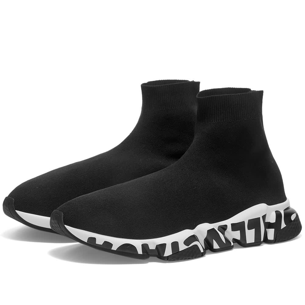 Balenciaga Sole Logo Speed Runner Sneakers 'Black & White' | MRSORTED