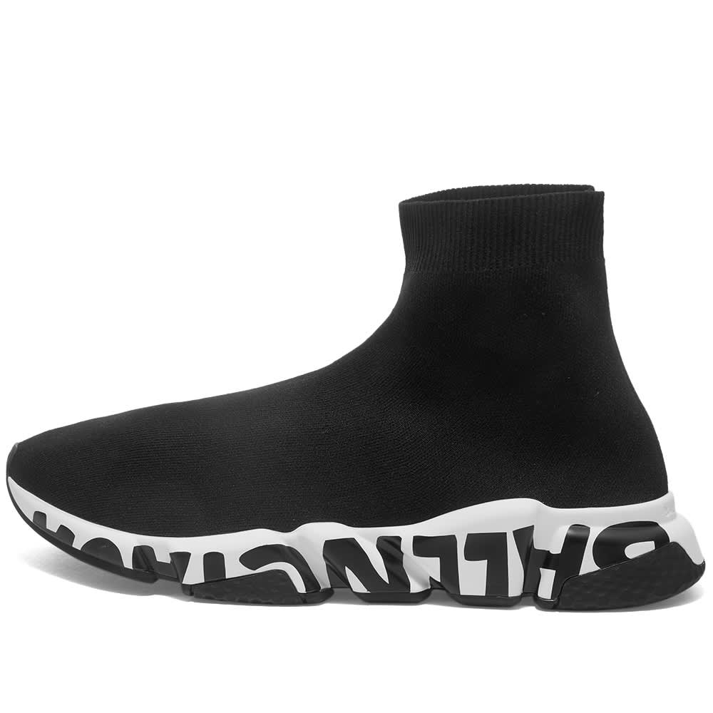 Balenciaga Sole Logo Speed Runner Sneakers 'Black & White' | MRSORTED