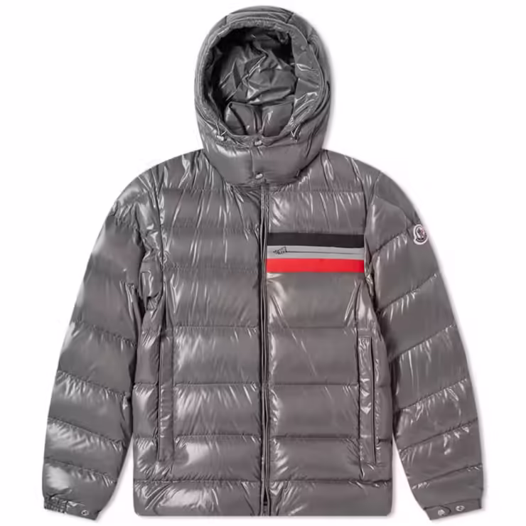 Moncler Mounier Tricolore Band Hooded Down Jacket 'Grey'