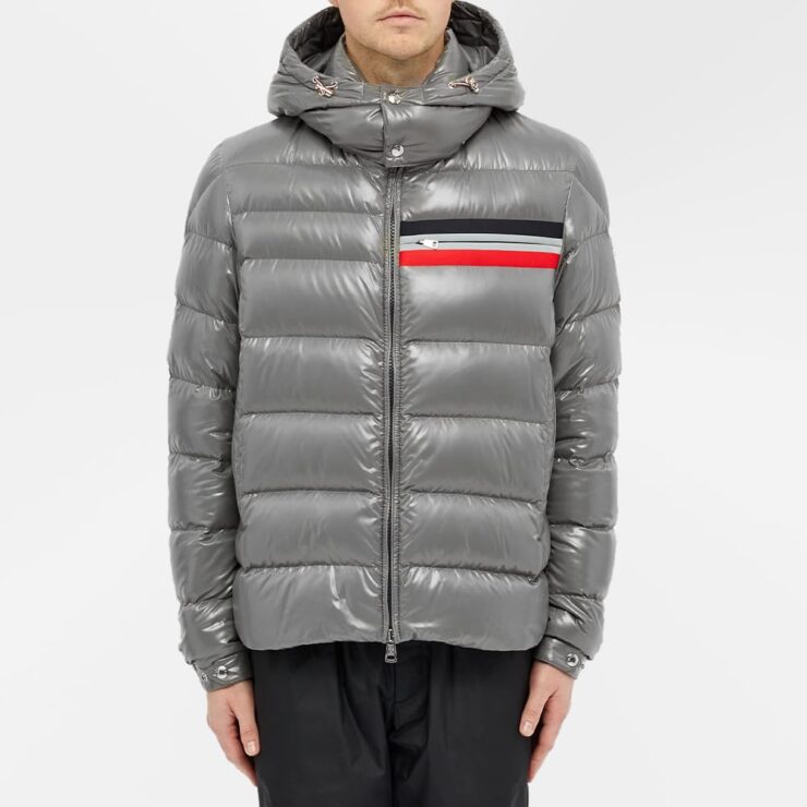 Moncler Mounier Tricolore Band Hooded Down Jacket 'Grey' | MRSORTED