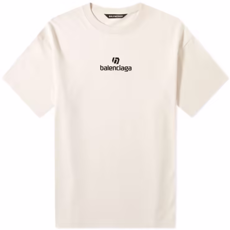 Balenciaga New Logo T-Shirt 'Ecru & Black'