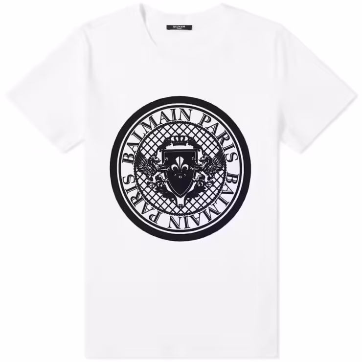 Balmain Flocked Coin Logo T-Shirt 'White'