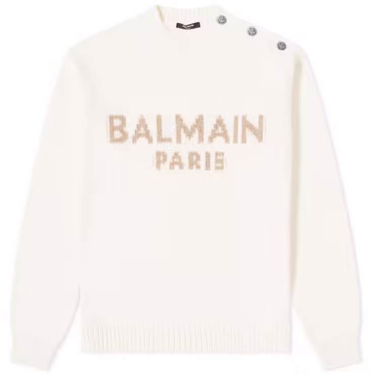 Balmain Oversized Logo Wool Knit Sweatshirt 'Ecru'