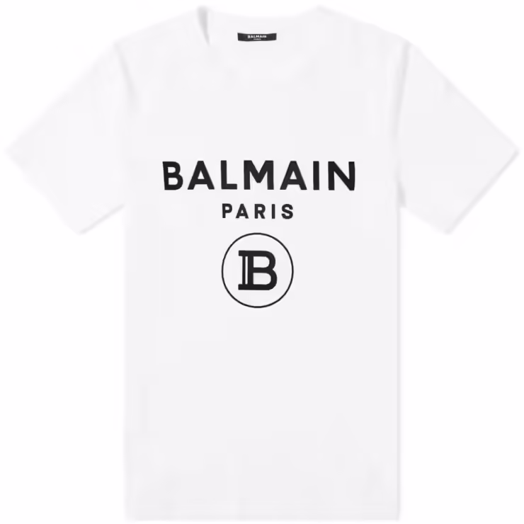 Balmain Flocked Logo T-Shirt 'White & Black'